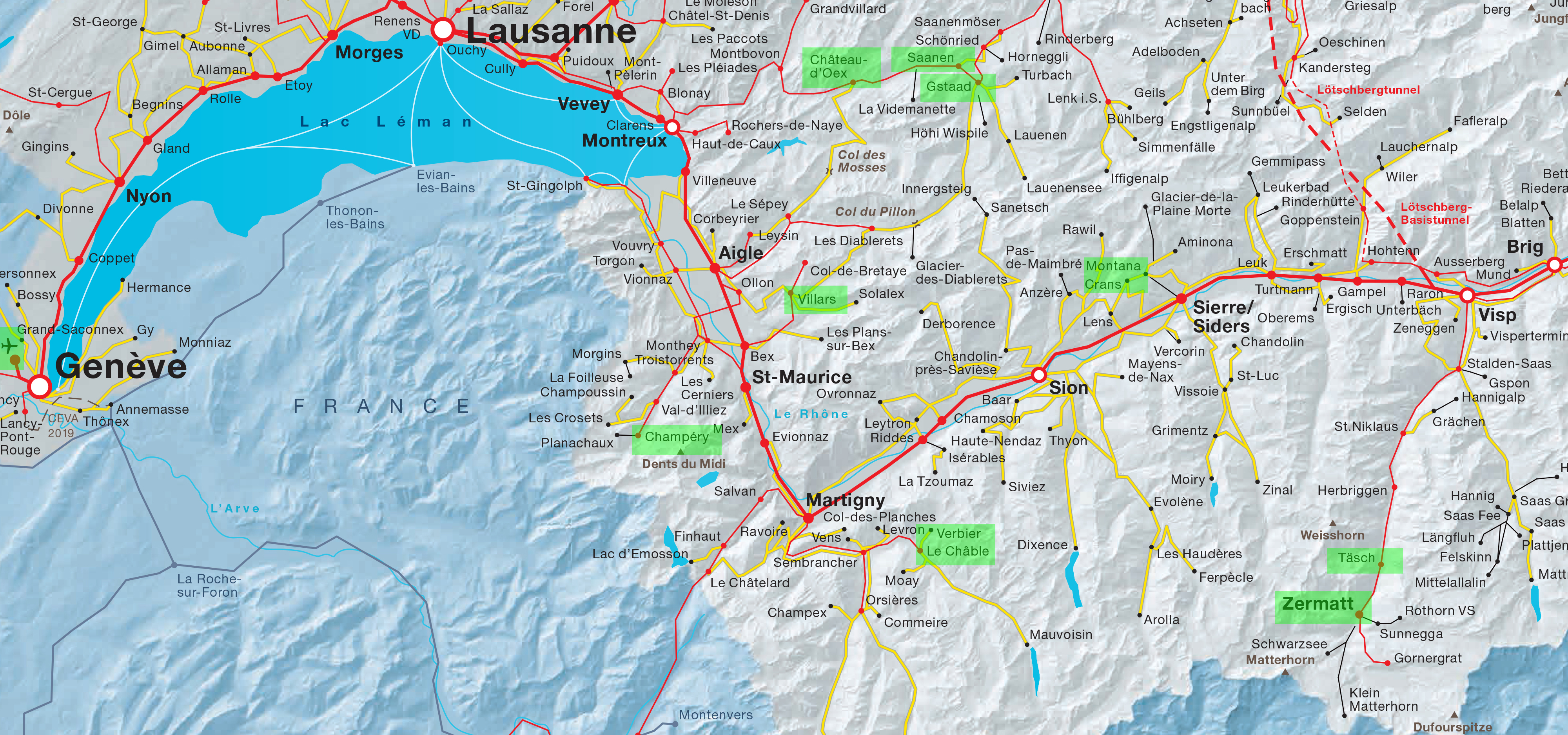 Trains de l'aéroport de Genève aux stations de ski